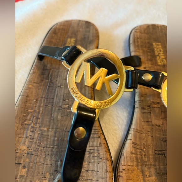 Michael Kors Black Jelly MK Logo Thong Cork Flip Flop Women's Sandals Size 6 - Picture 9 of 10